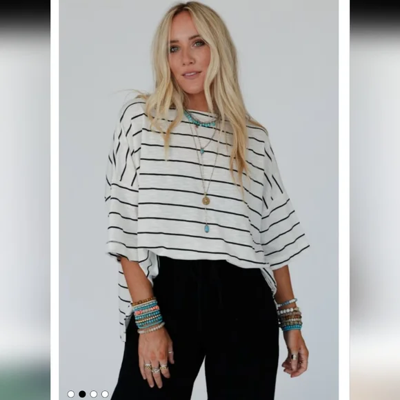 NWT Three Bird Nest Dreamy Daze Striped Sage Green Women's Top - Picture 2 of 16